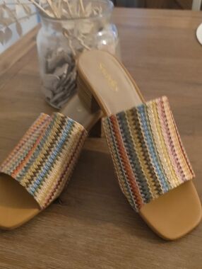 Seychelles Multicolor Striped Woven Slide Mules with Tan Footbed